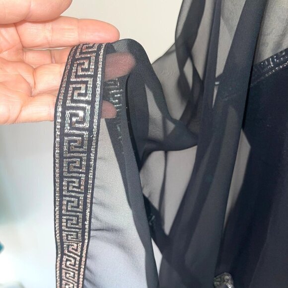 Vintage Womens Maxi Dress Cape Set Black Size Medium 70s Empire Waist Greek Trim - Picture 8 of 16